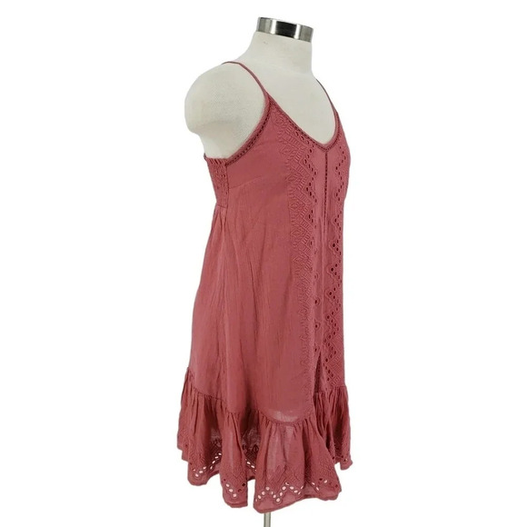 House Of Harlow 1960 Slip Tank Dress Pink Eyelet Ruffle Sleeveless Sundress - Picture 3 of 9